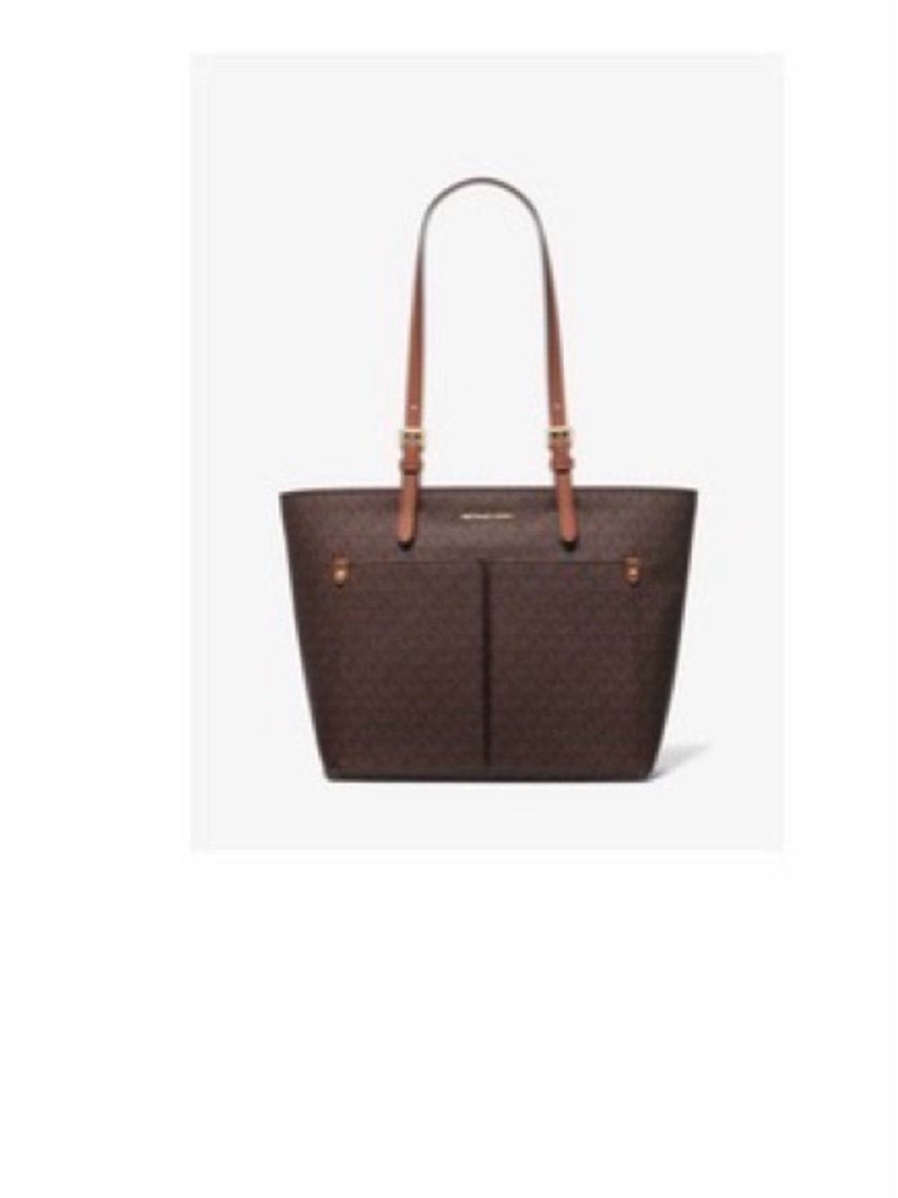 Michael Kors Dark Brown Monogram Tote with Tan Straps